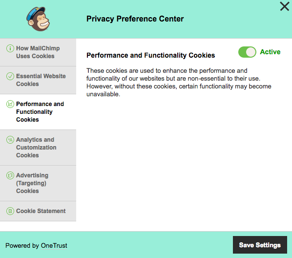OneTrust Privacy Preference Center on MailChimp.com